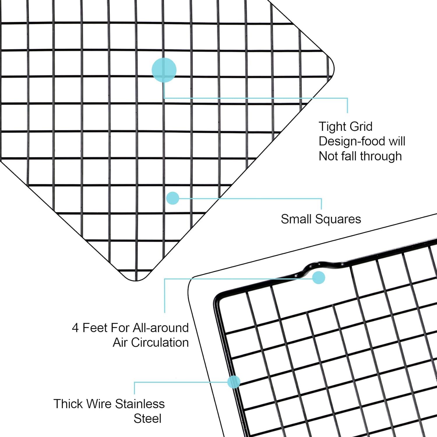 Lamoutor 2Pcs Metal Kitchen Baking Cooling Rack Square Wire Cooling Rack For Cake And Meat 10 X 11 Inches (Black)